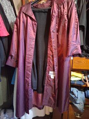 Shiny Plum Long Raincoat By RAIN GEAR